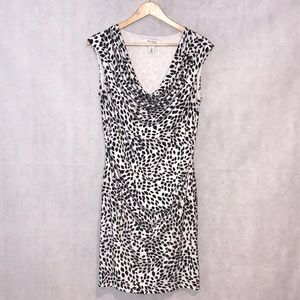 WHBH Black White Leaf Print Polka Dot Faux Wrap Dress Business Dress Size 12